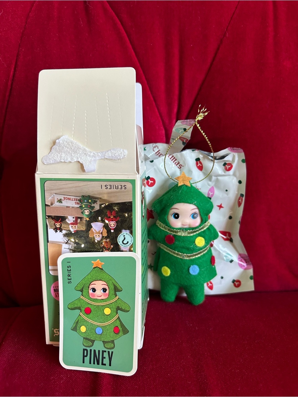 Opened Piney Mini Elf Ornament